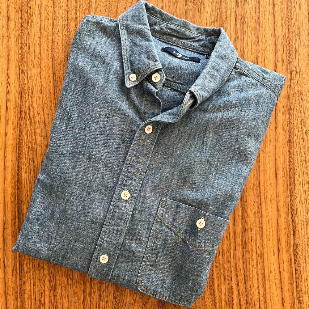 7 For All Mankind Men's Chambray Button-Front Shirt - MEDIUM